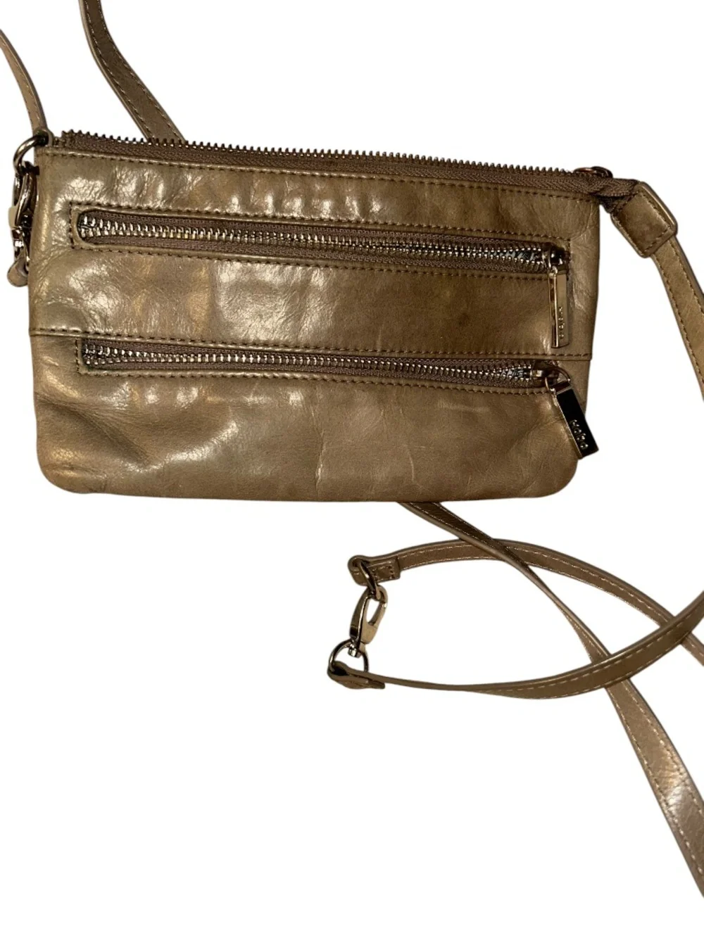 HOBO Spring Summer taupe khaki leather wristlet clutch wallet bag purse  9x5